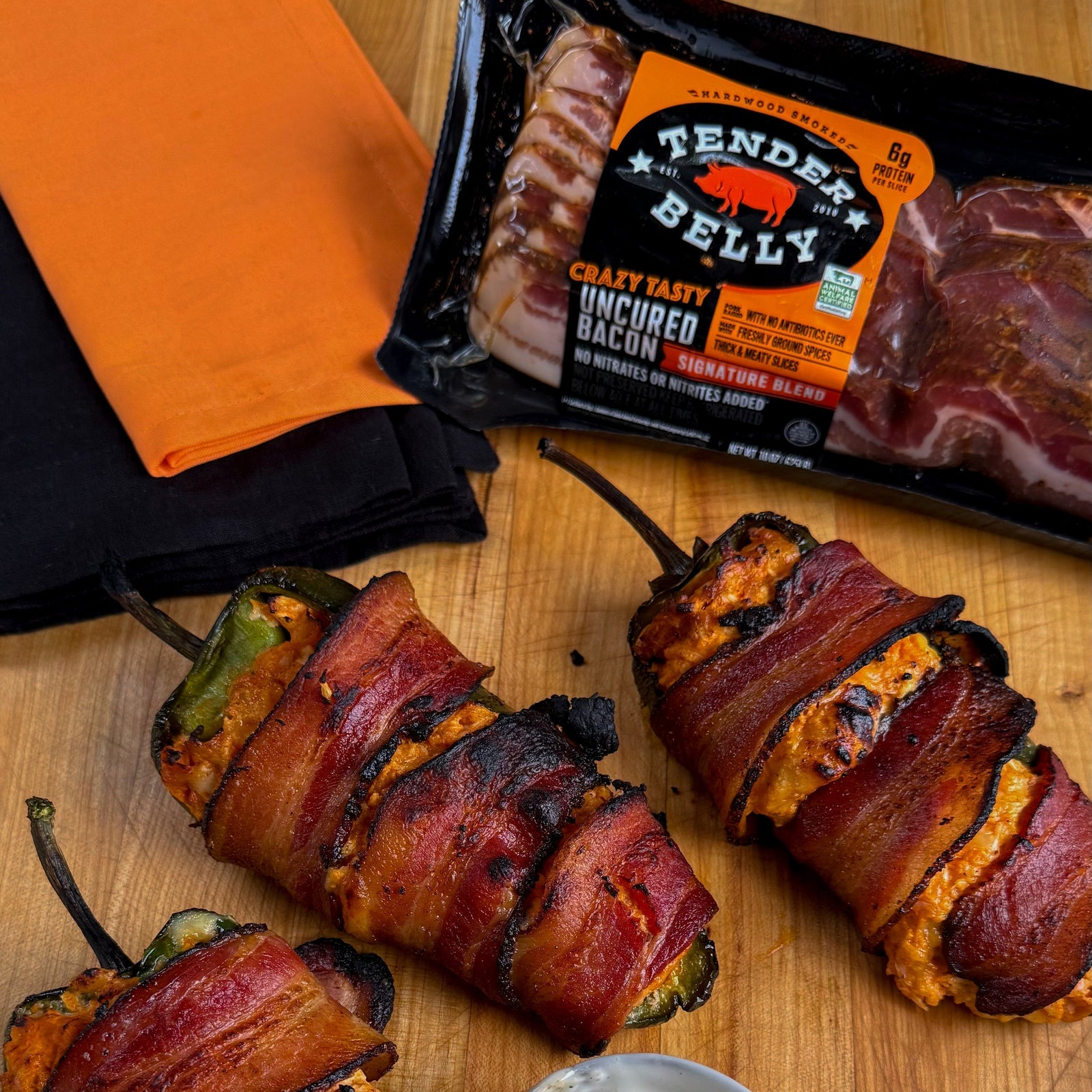 Bacon Wrapped Buffalo Chicken Poblano Poppers